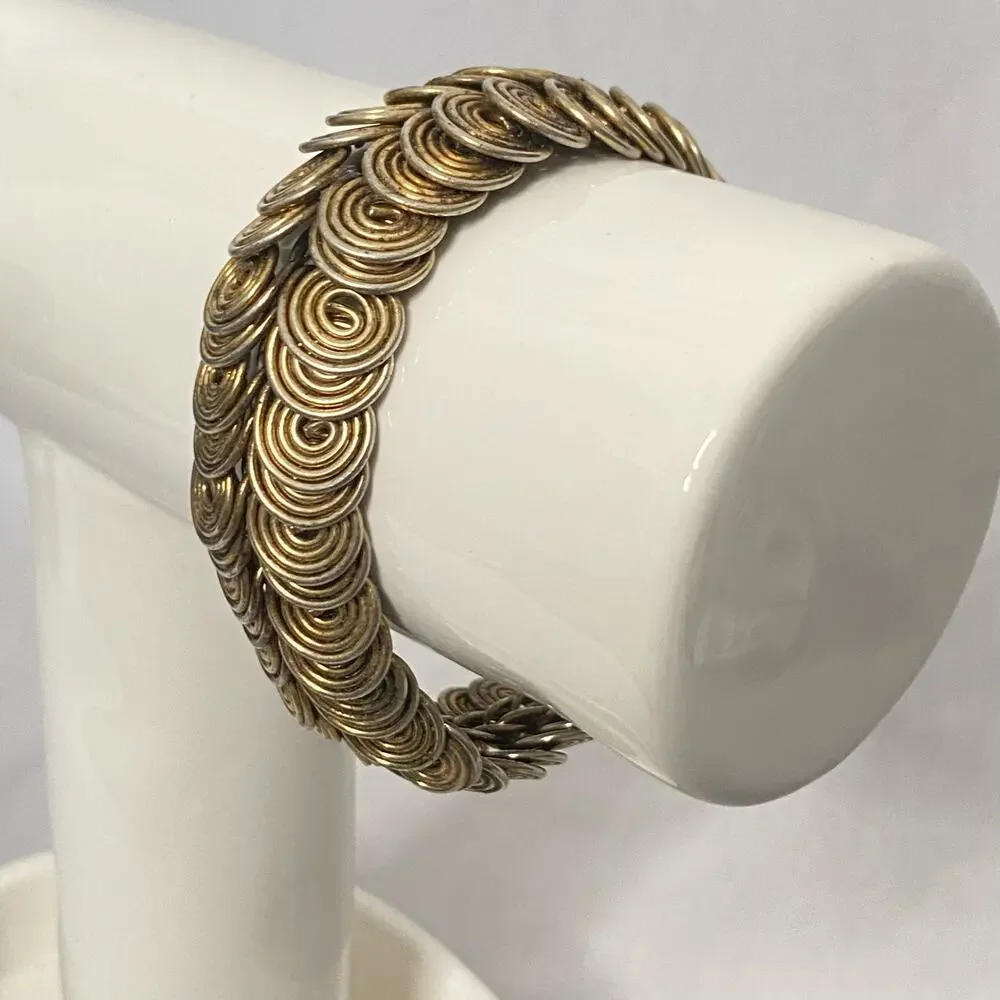 💎Brutalist Bracelet Bronze Geometric Entwined Wire Circles Fold Over Clasp